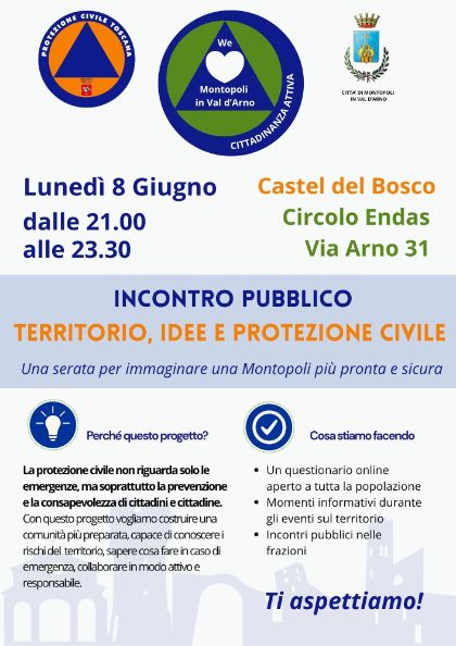 Montopoli aggiorna il Piano di Protezione Civile: questionario online e incontri pubblici aperti a tutta la cittadinanza